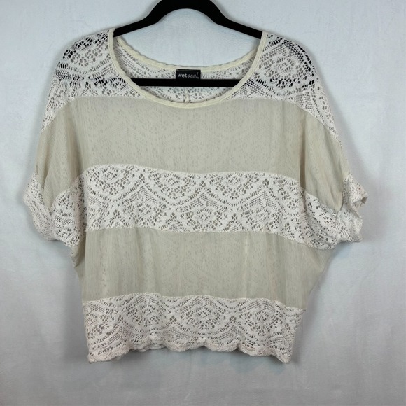 Wet Seal Y2K Beige Womens Lace Dolman Sleeve Blouse Size Med-Large Fairy Cottage - Picture 1 of 11